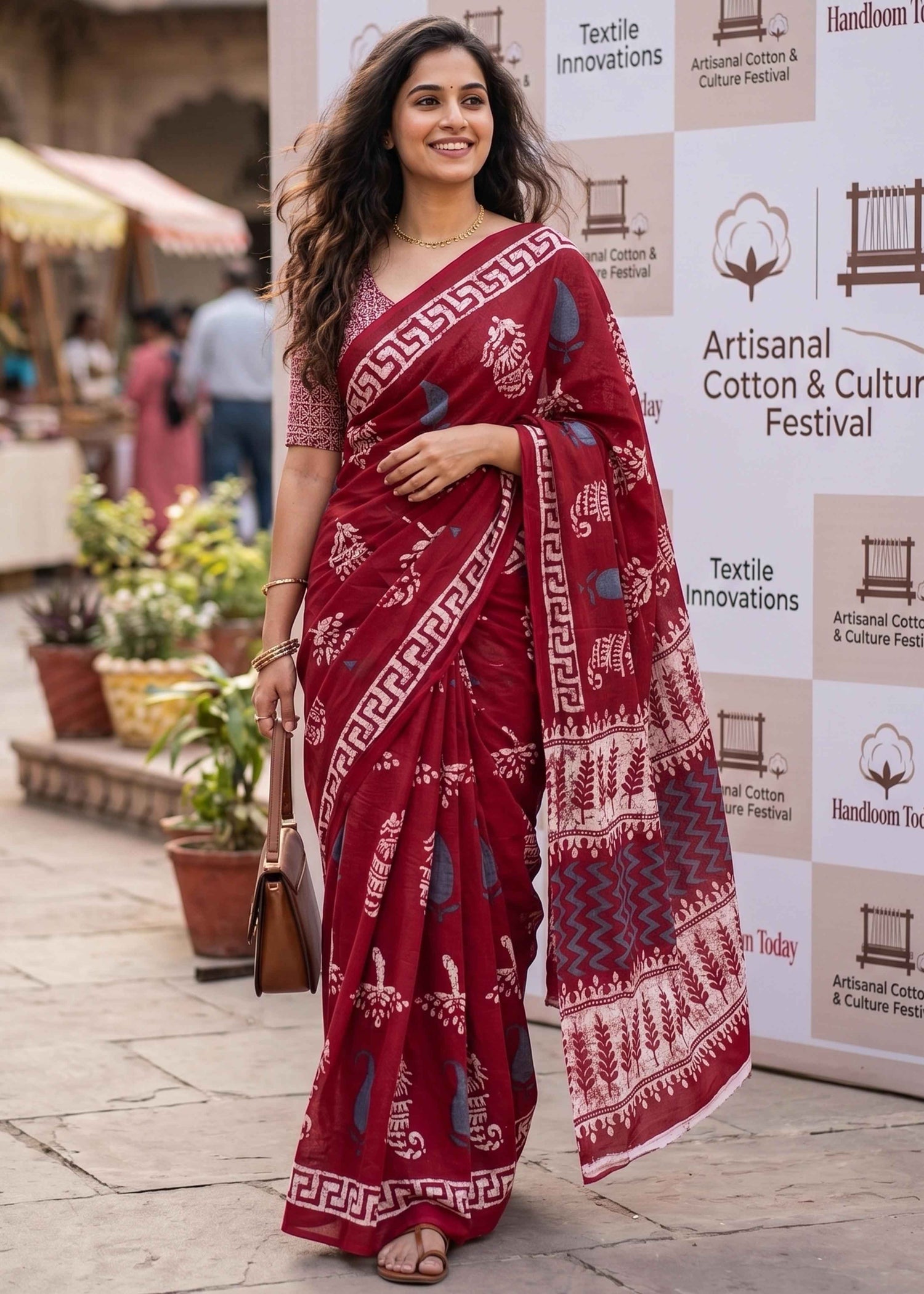Red Pure Soft Malmal Cotton Hand Block Cotton Saree