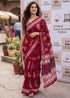 Red Pure Soft Malmal Cotton Hand Block Cotton Saree
