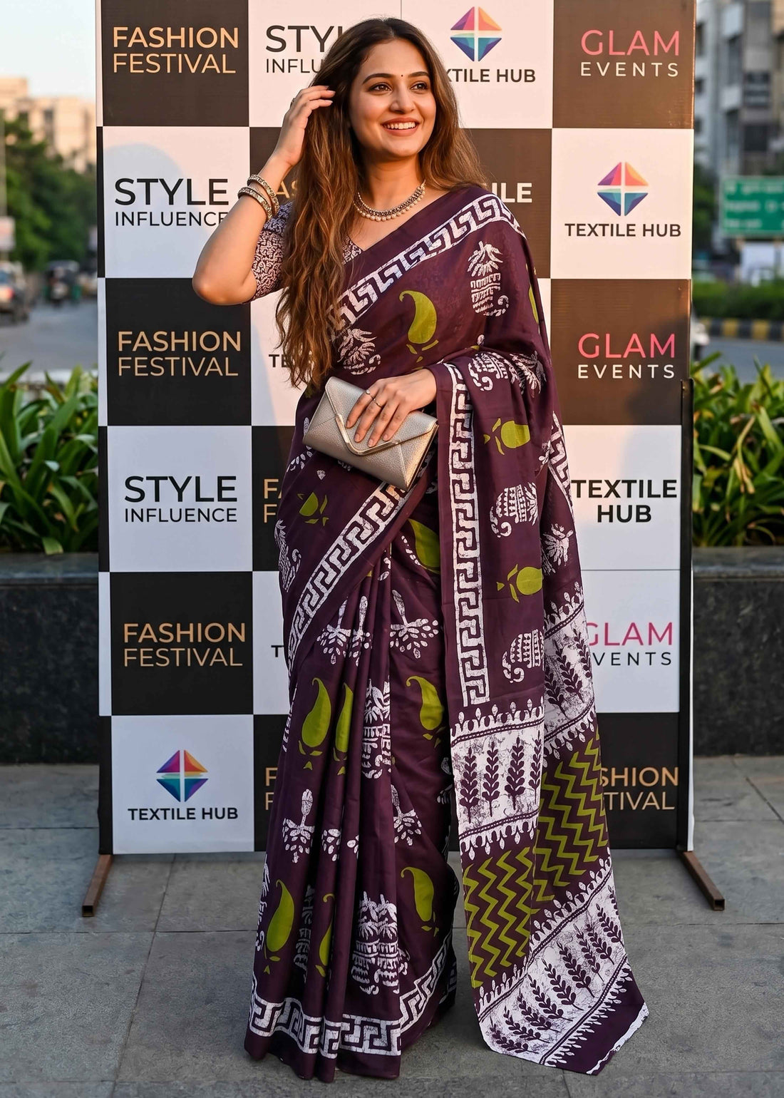 Wine Pure Soft Malmal Cotton Hand Block Cotton Saree