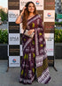 Wine Pure Soft Malmal Cotton Hand Block Cotton Saree