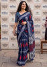 Blue Pure Soft Malmal Cotton Hand Block Cotton Saree
