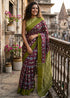 Green Pure Soft Malmal Cotton Ikkat Hand Block Cotton Saree
