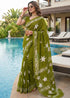 Green Pure Soft Malmal Cotton Ikkat Hand Block Cotton Saree