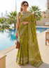 Green Pure Soft Malmal Cotton Ikkat Hand Block Cotton Saree