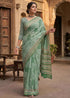 Green Pure Soft Malmal Cotton Ikkat Hand Block Cotton Saree