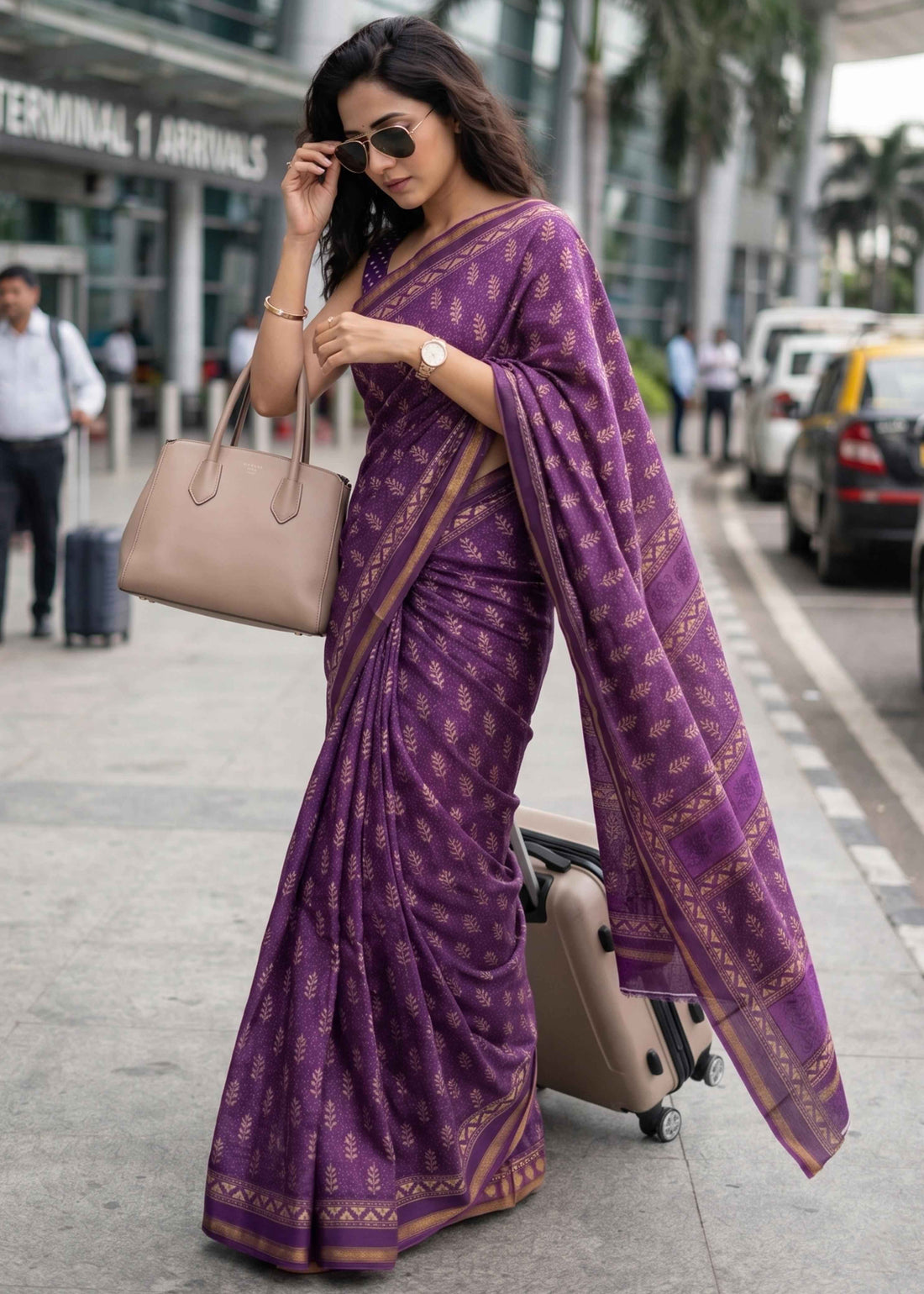 Purple Pure Soft Malmal Cotton Bagru Hand Block Cotton Saree