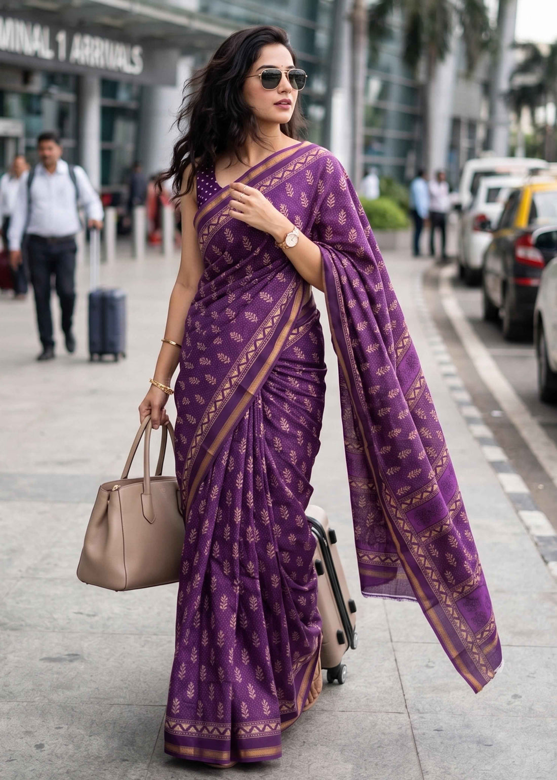 Purple Pure Soft Malmal Cotton Bagru Hand Block Cotton Saree