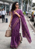 Purple Pure Soft Malmal Cotton Bagru Hand Block Cotton Saree