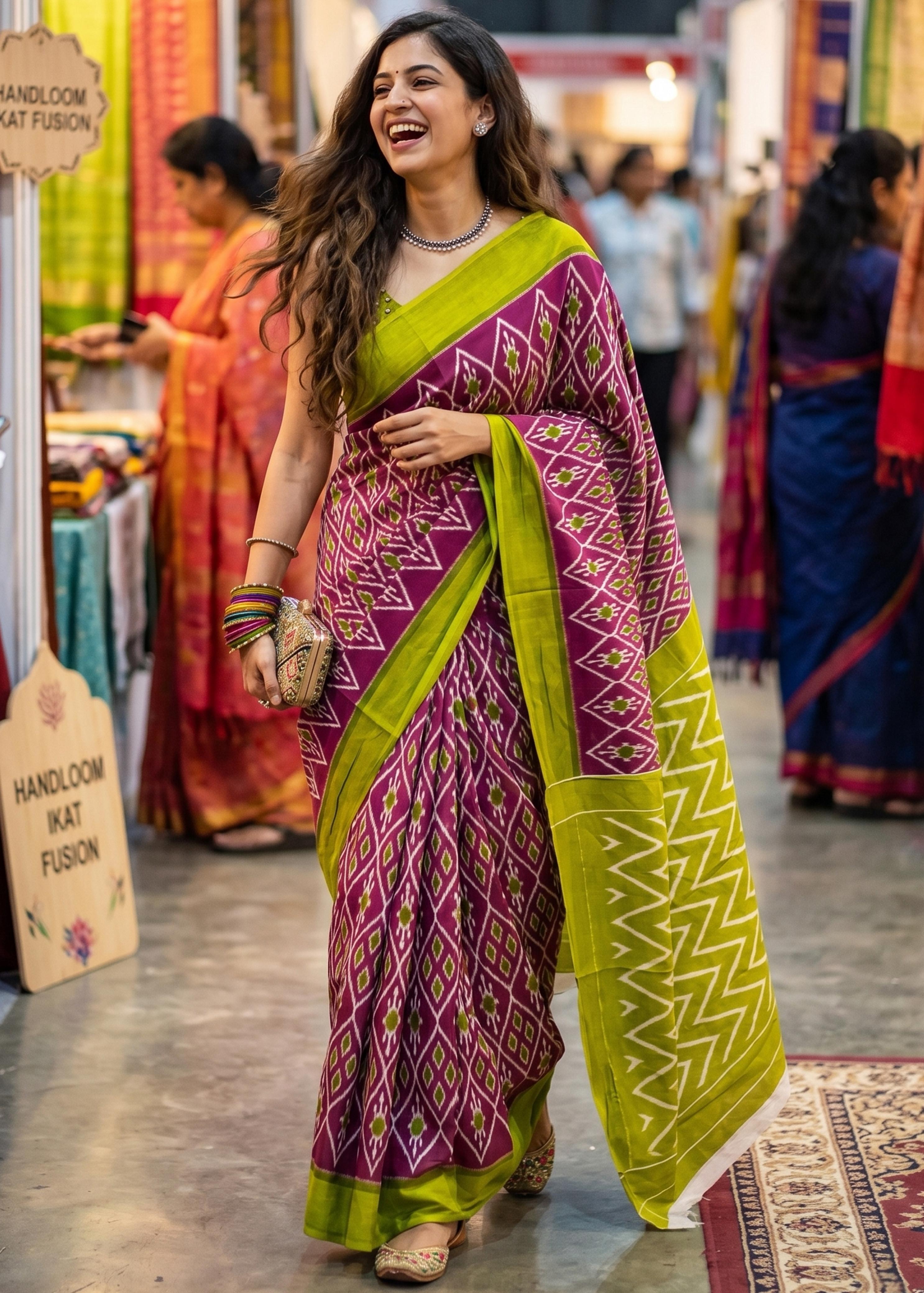 Maroon Pure Soft Malmal Cotton Ikkat Hand Block Cotton Saree