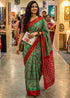 Green Pure Soft Malmal Cotton Ikkat Hand Block Cotton Saree