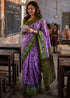 Purple Pure Soft Malmal Cotton Ikkat Hand Block Print Cotton Saree