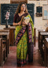 Green Pure Soft Malmal Cotton Ikkat Hand Block Print Cotton Saree