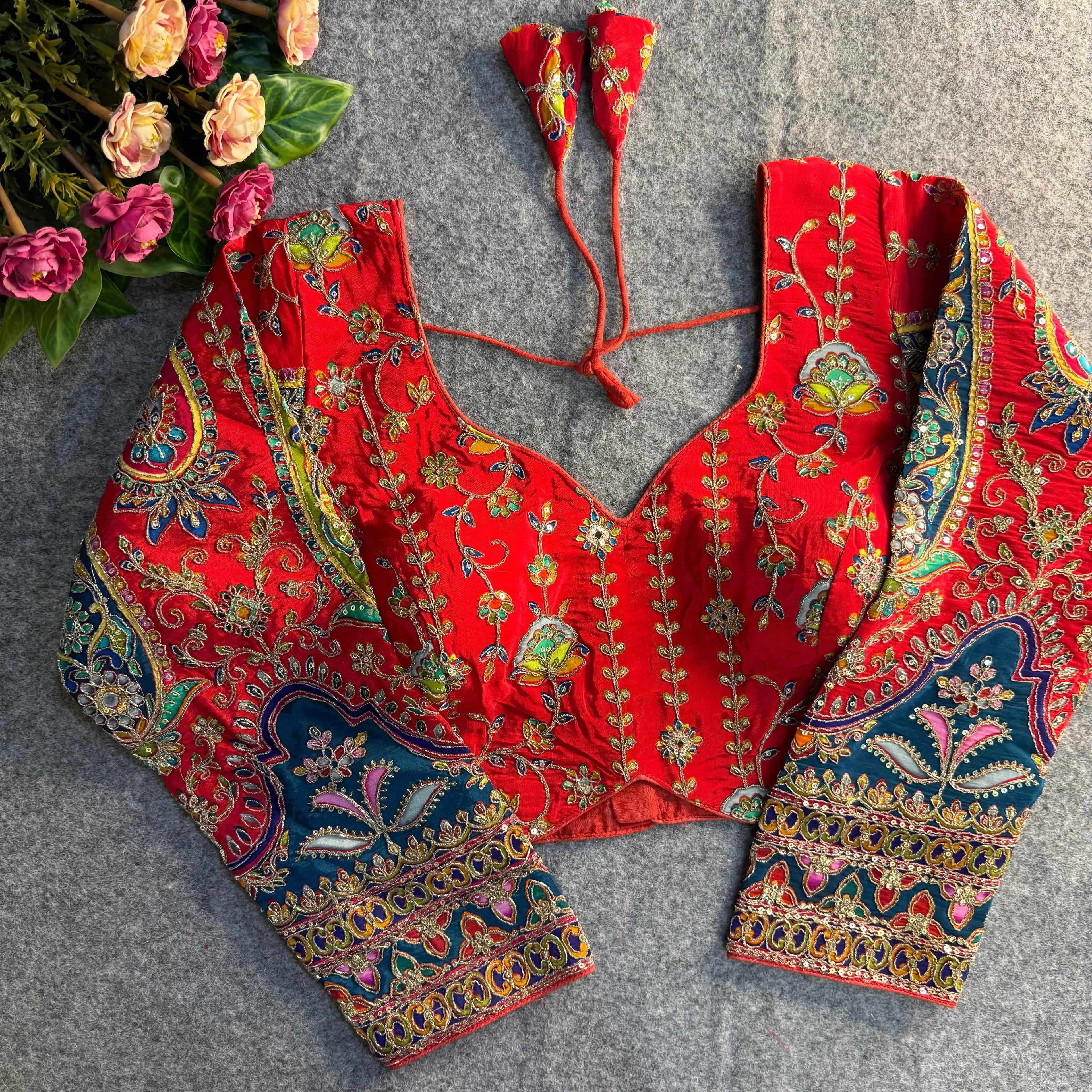 Red Soft Pure Sweetheart Neck Long Sleeves Heavy Position Work Blouse
