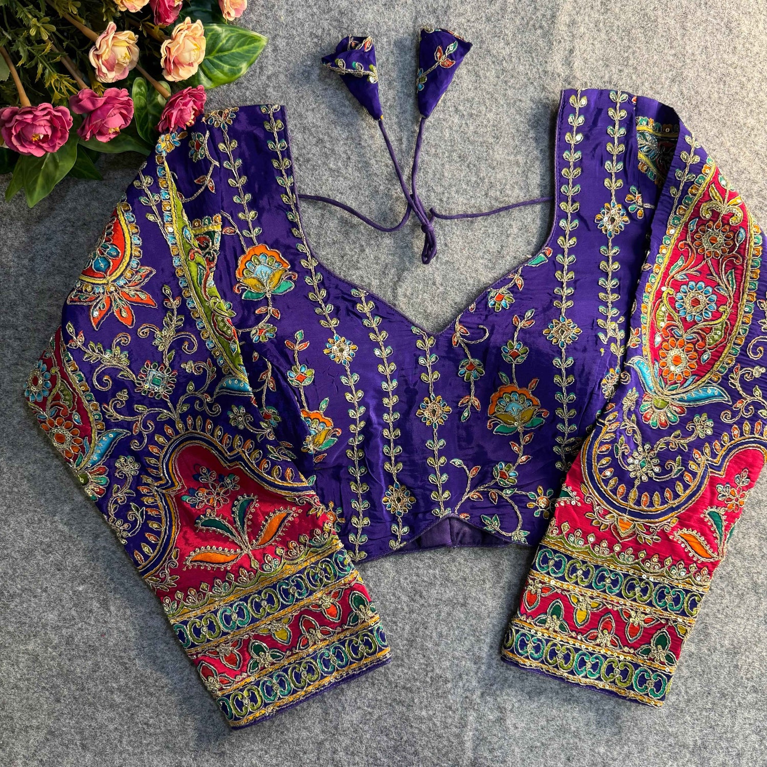 Blue Soft Pure Sweetheart Neck Long Sleeves Heavy Position Work Blouse