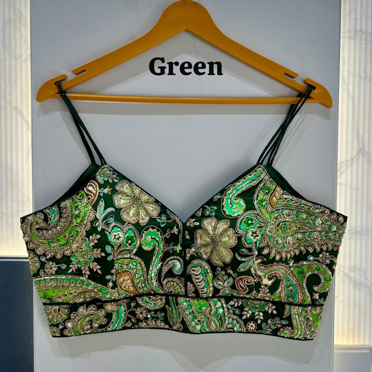 Green Pure Heavy Pure Viscose Soft Crape Silk Sleeves Less Blouse
