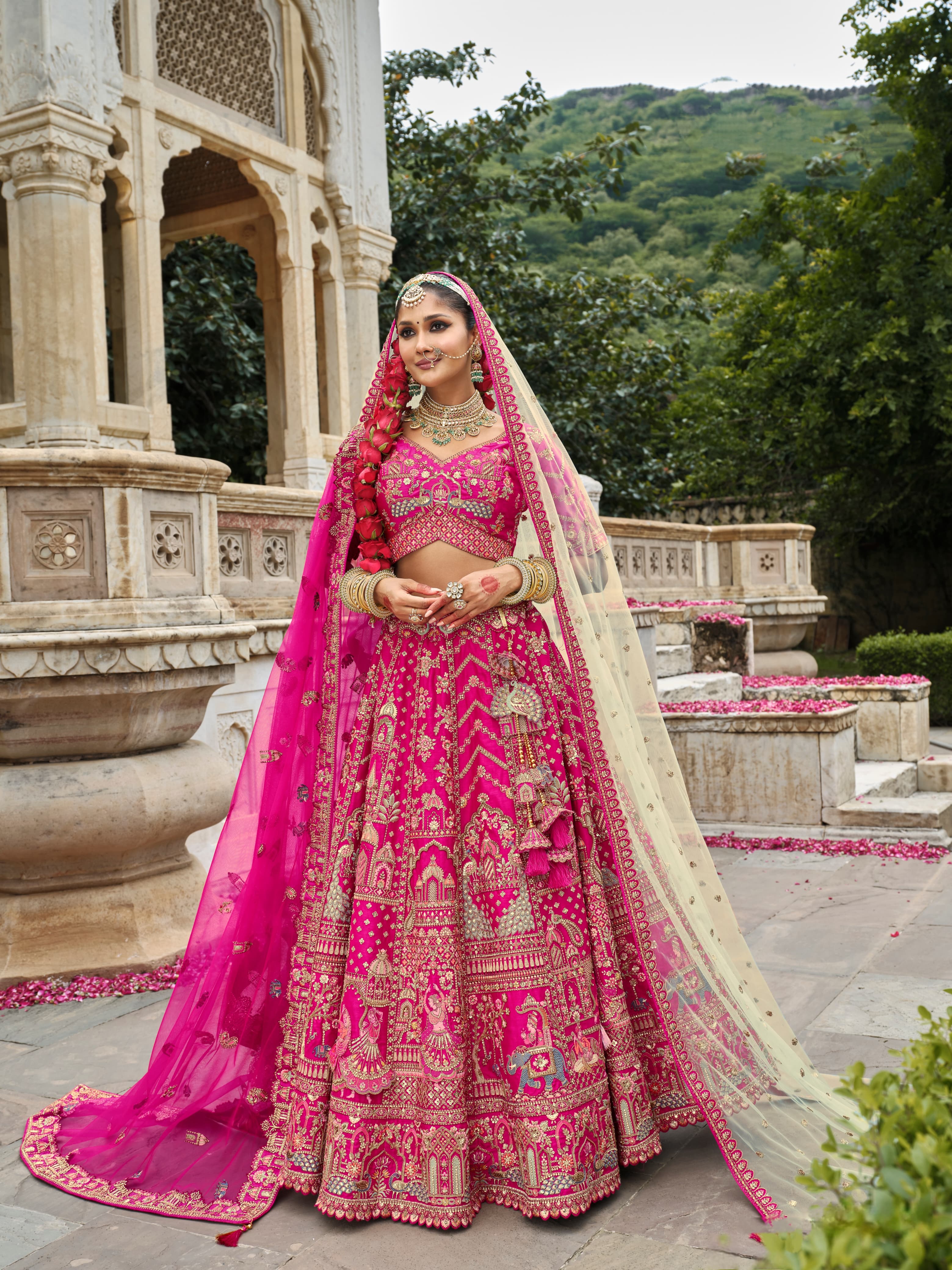 Hot Pink Bridal Lehenga Choli with Heavy Khatli Embroidery
