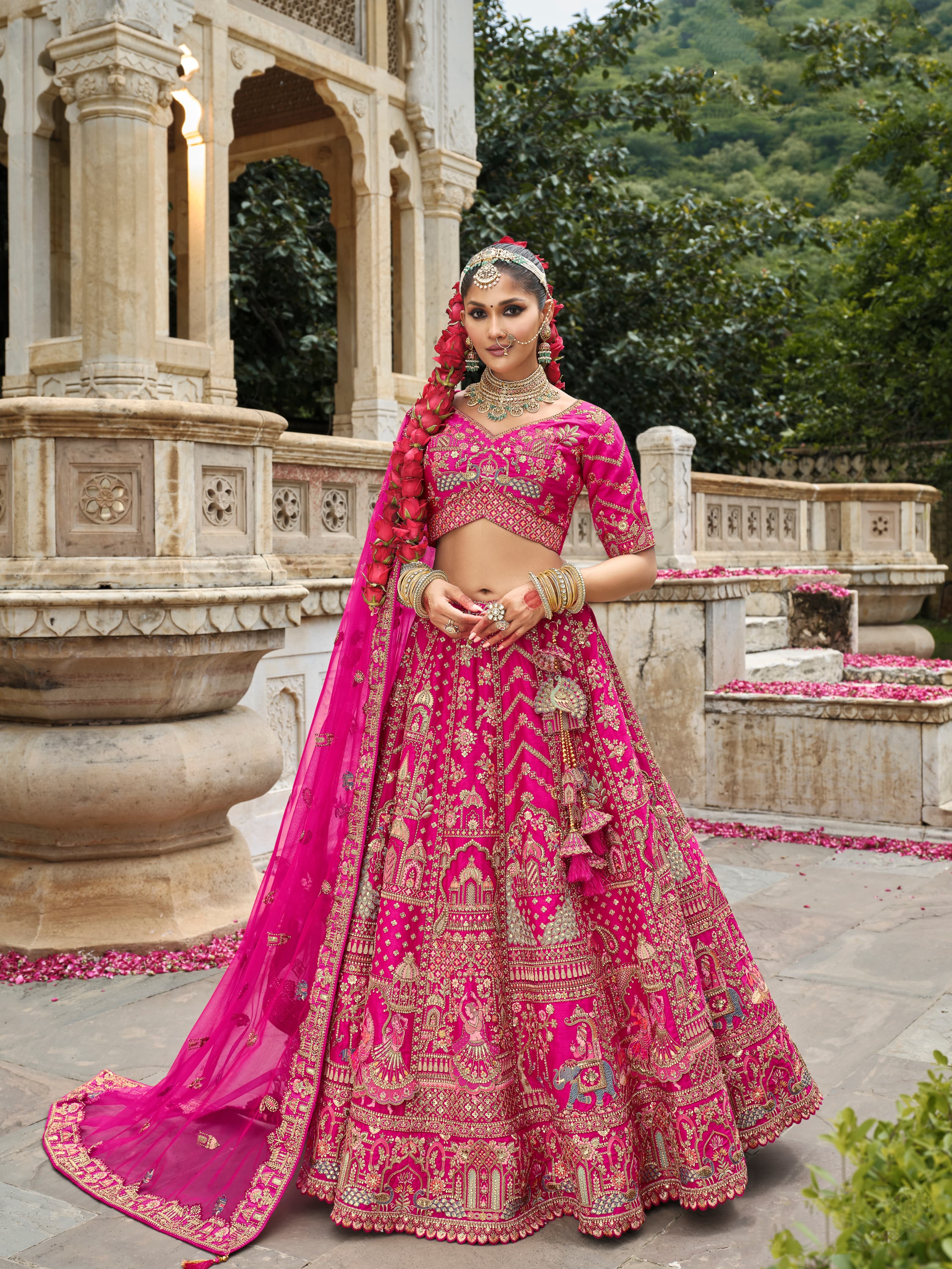 Hot Pink Bridal Lehenga Choli with Heavy Khatli Embroidery