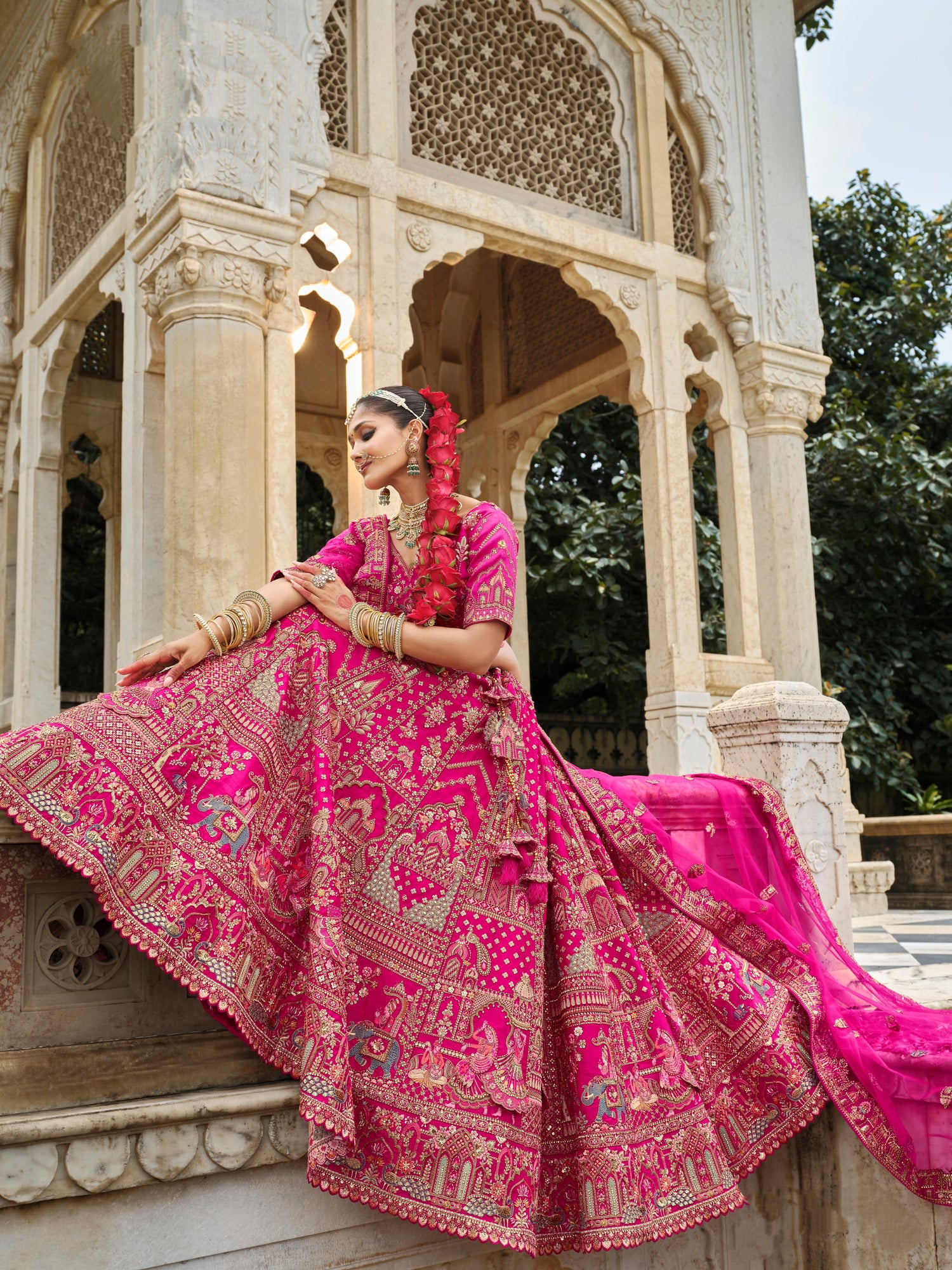 Hot Pink Bridal Lehenga Choli with Heavy Khatli Embroidery