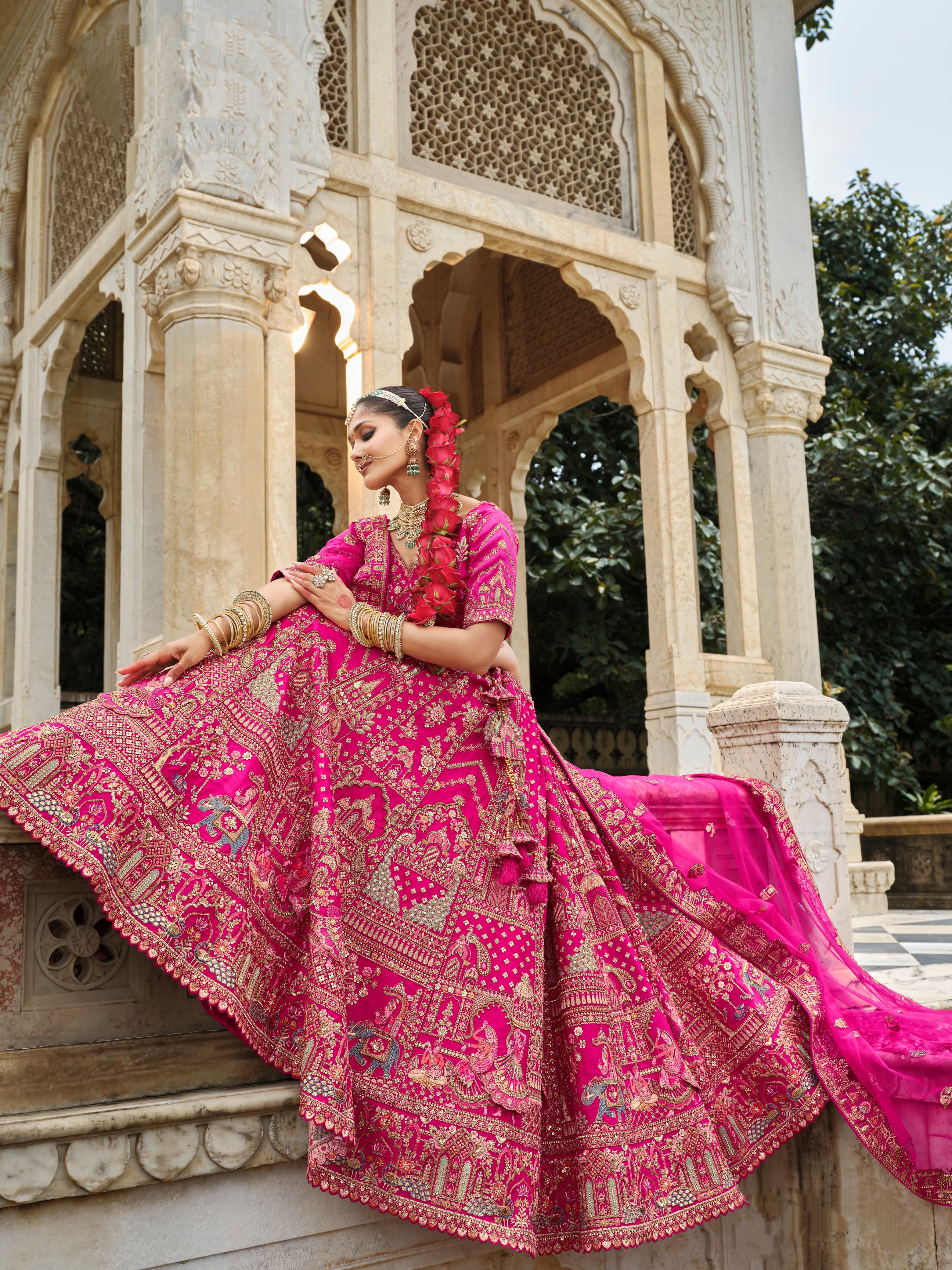 Hot Pink Bridal Lehenga Choli with Heavy Khatli Embroidery