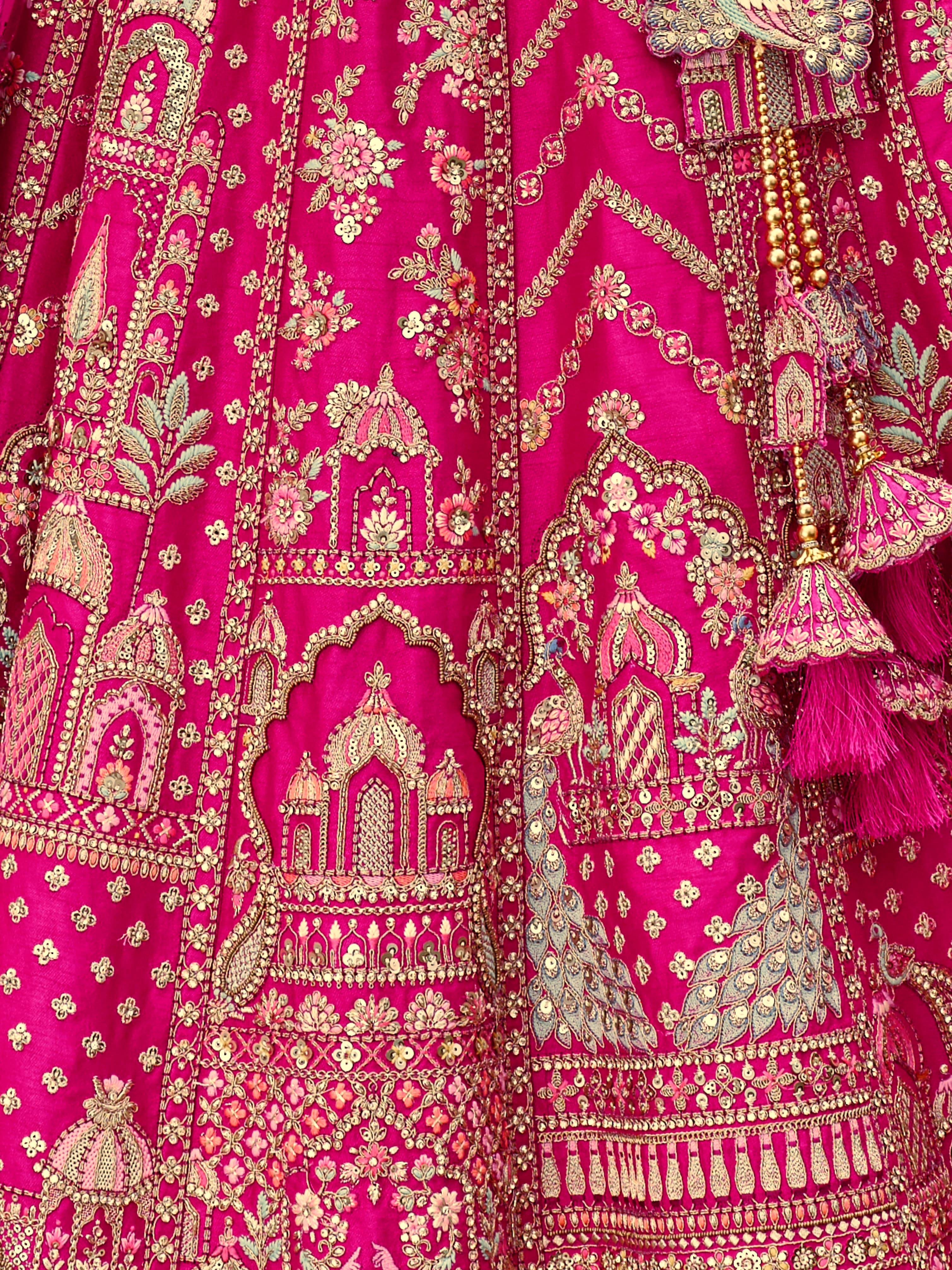 Hot Pink Bridal Lehenga Choli with Heavy Khatli Embroidery