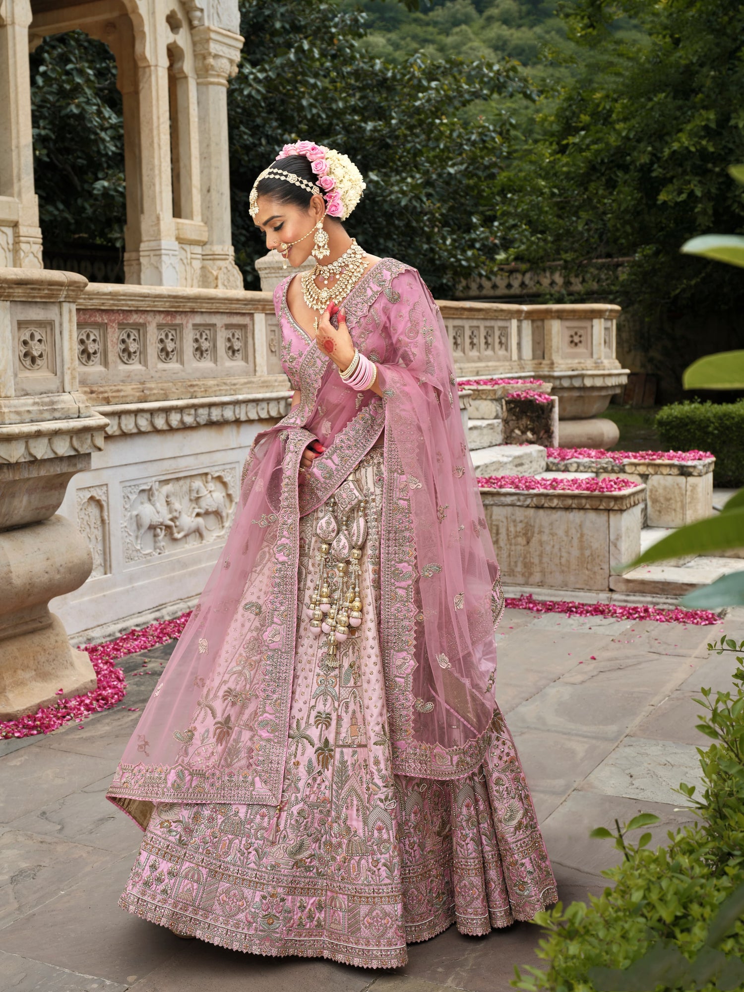 Pastel Pink Bridal Lehenga with Heavy Embroidery