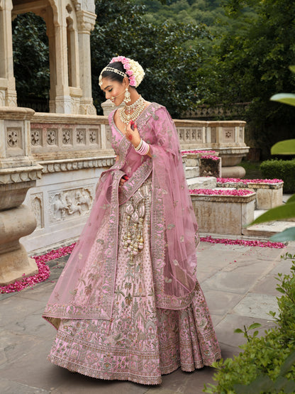 Pastel Pink Bridal Lehenga with Heavy Embroidery
