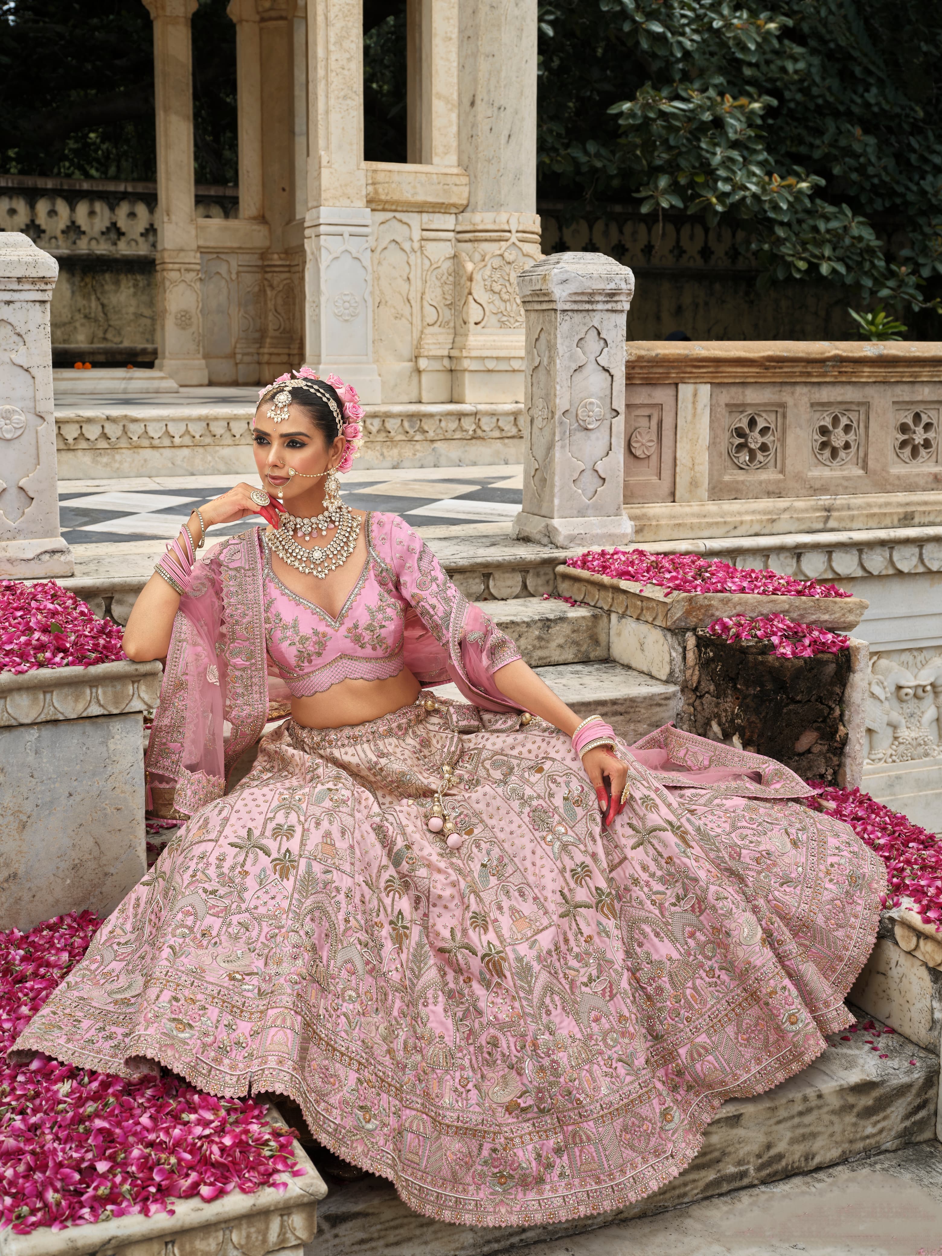 Pastel Pink Bridal Lehenga with Heavy Embroidery