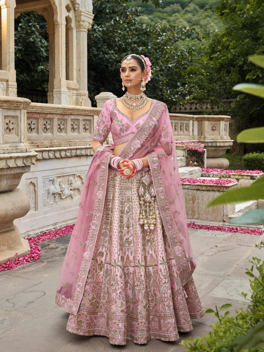 Pastel Pink Bridal Lehenga with Heavy Embroidery