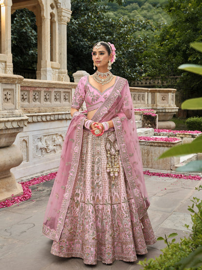 Pastel Pink Bridal Lehenga with Heavy Embroidery