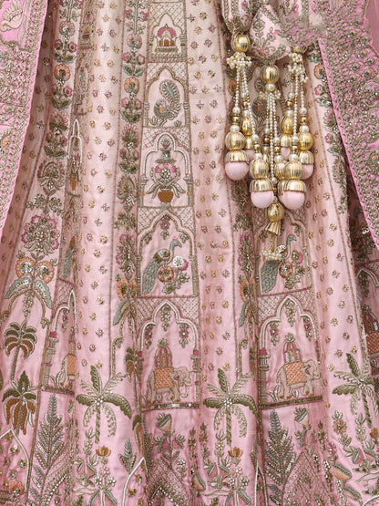 Pastel Pink Bridal Lehenga with Heavy Embroidery