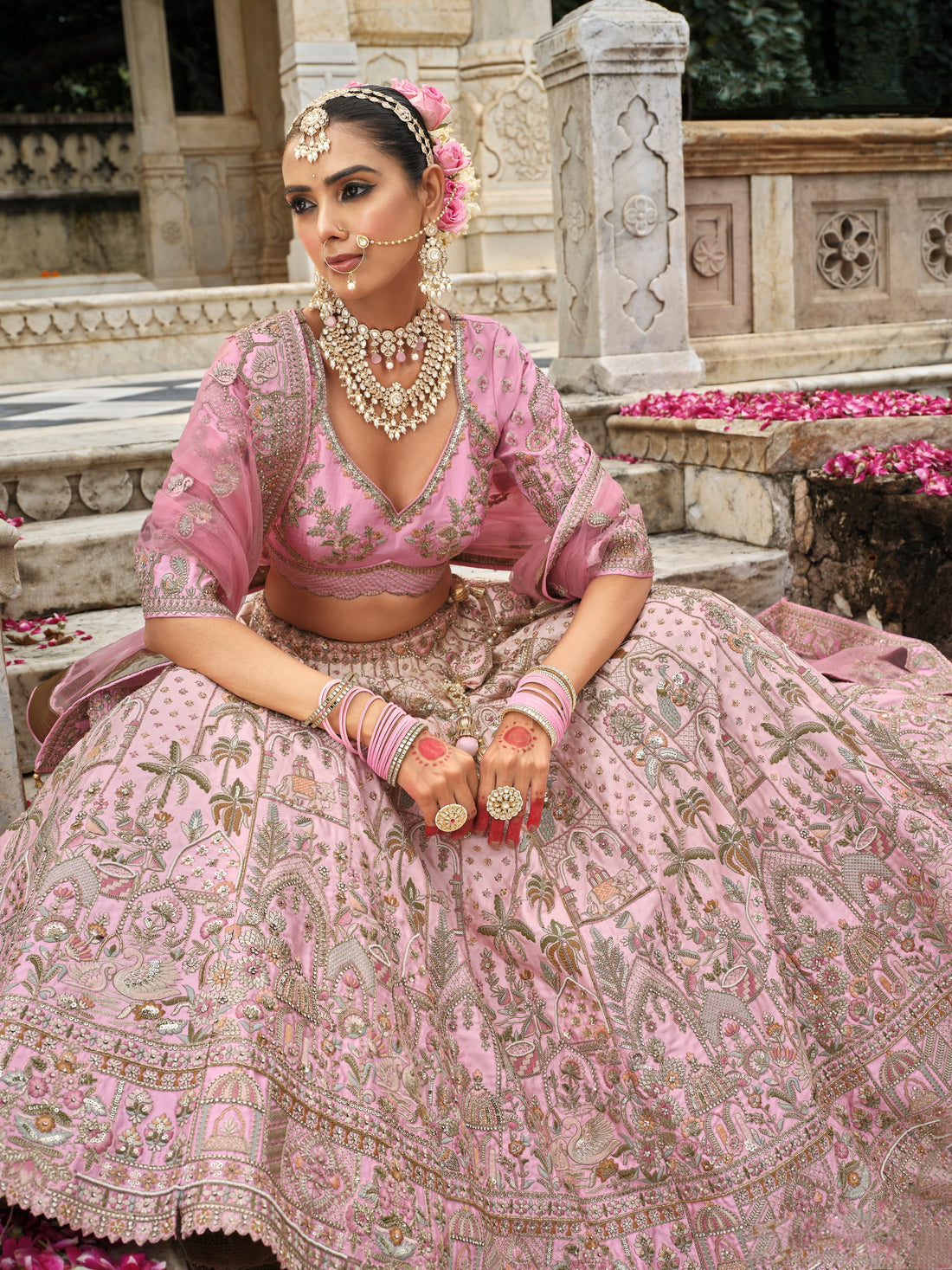 Pastel Pink Bridal Lehenga with Heavy Embroidery