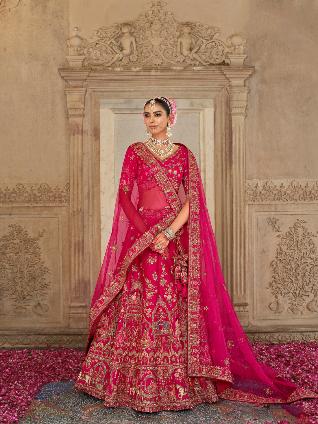 Rani Pink Designer Bridal Lehenga with Heavy Khatli Embroidery