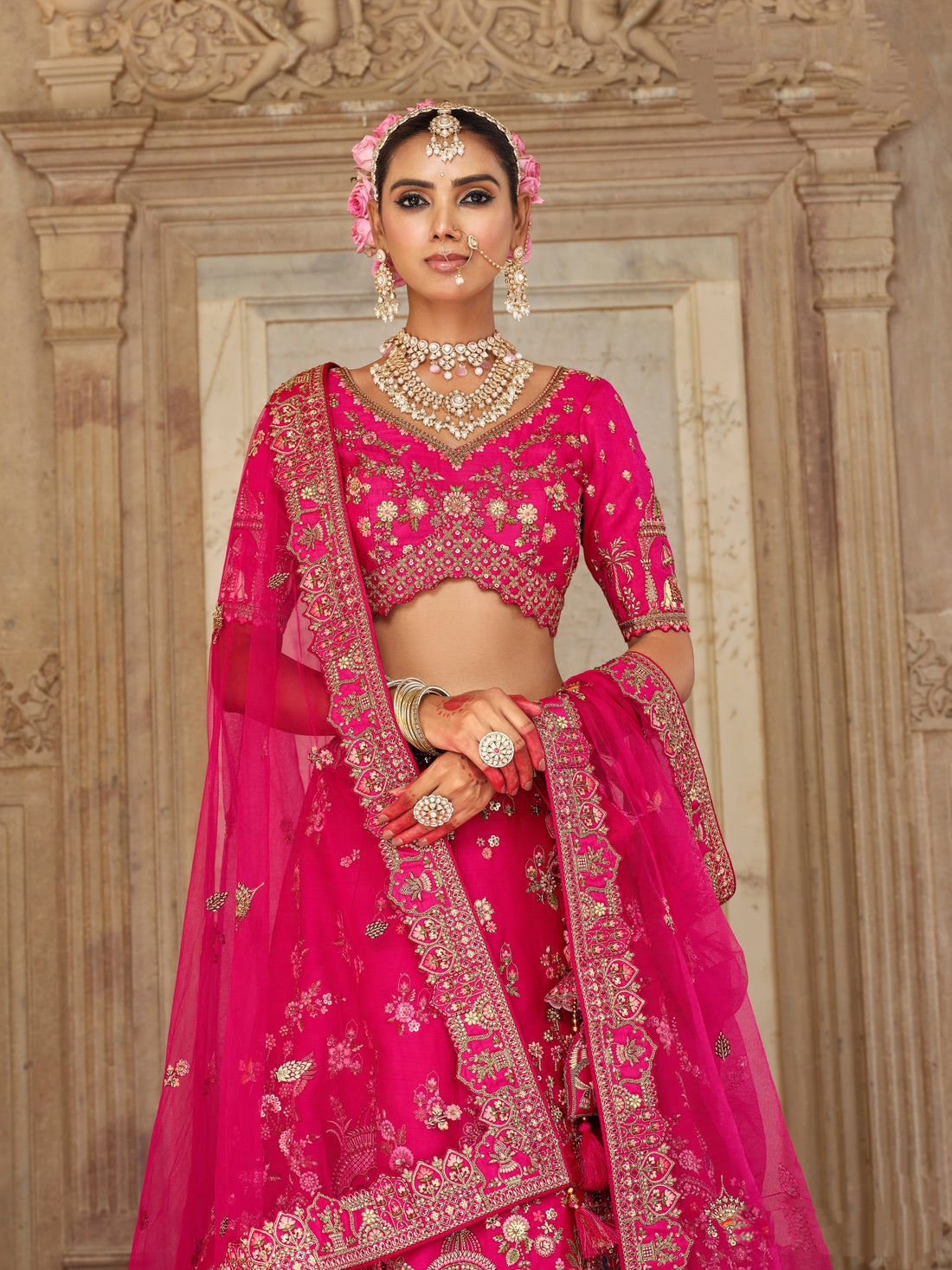 Rani Pink Designer Bridal Lehenga with Heavy Khatli Embroidery