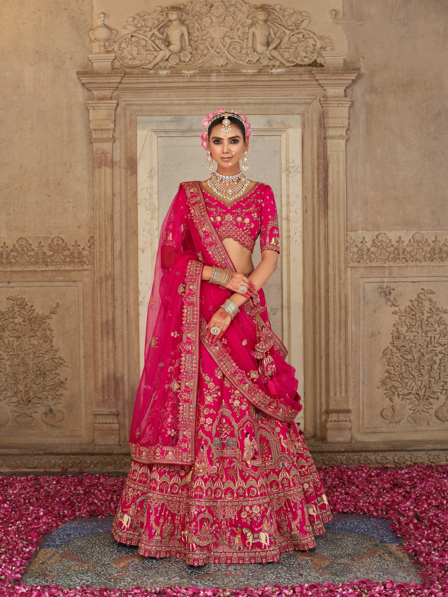 Rani Pink Designer Bridal Lehenga with Heavy Khatli Embroidery