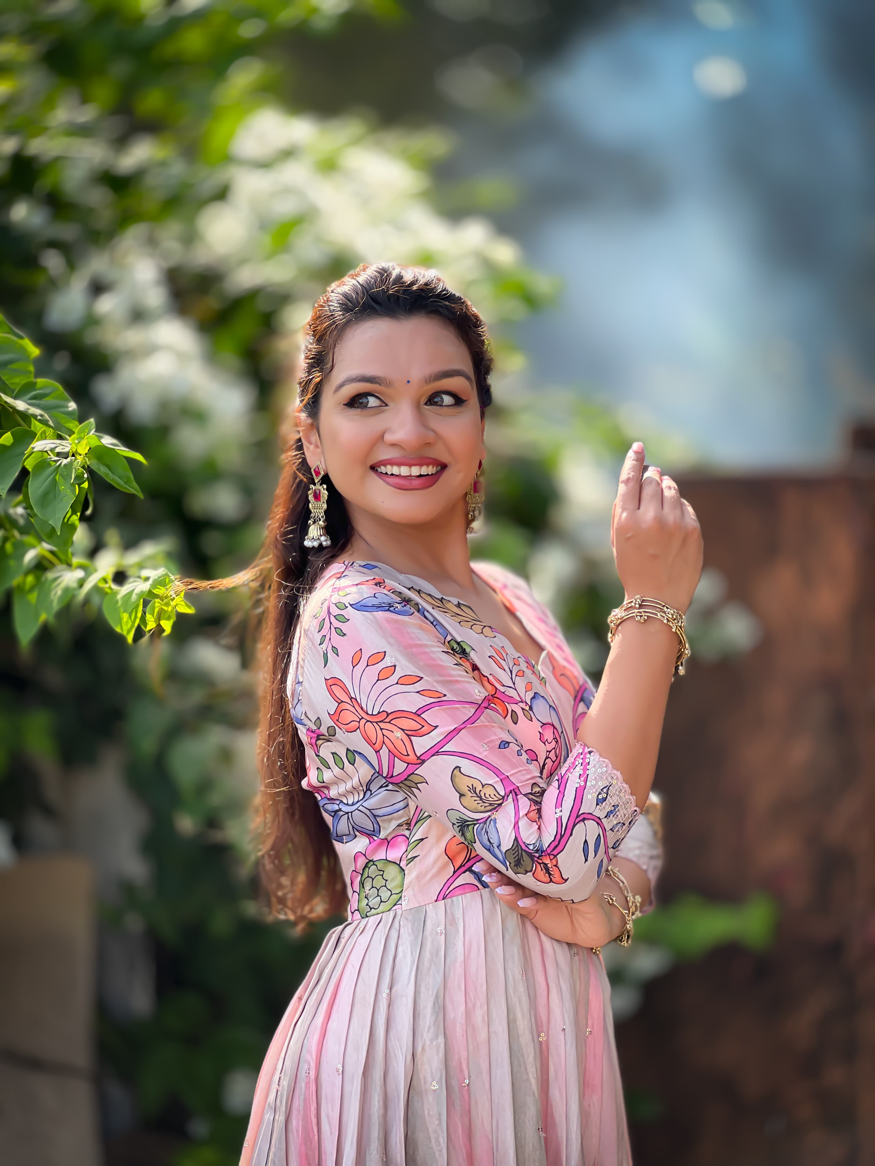 Pink Pure Soft Tussar Silk Kalamkari Print Anarkali Gown