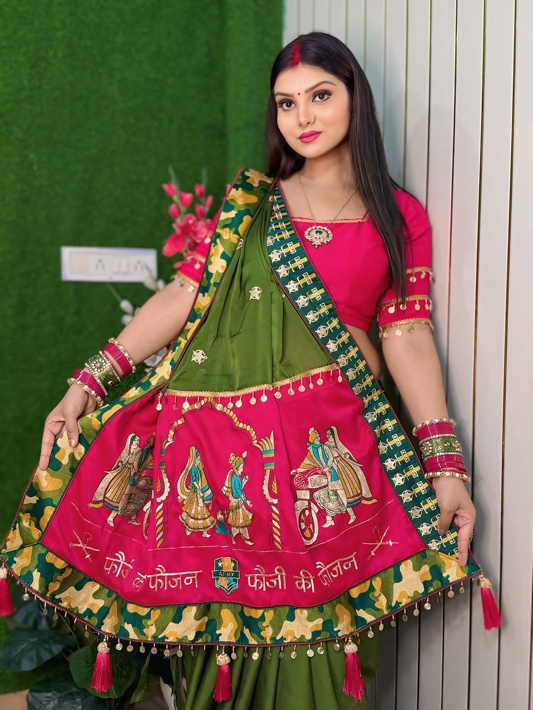 Green Pure Soft Rangoli Silk Embroidery Work Panter Patola Saree
