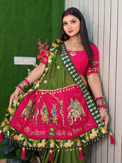 Green Pure Soft Rangoli Silk Embroidery Work Panter Patola Saree