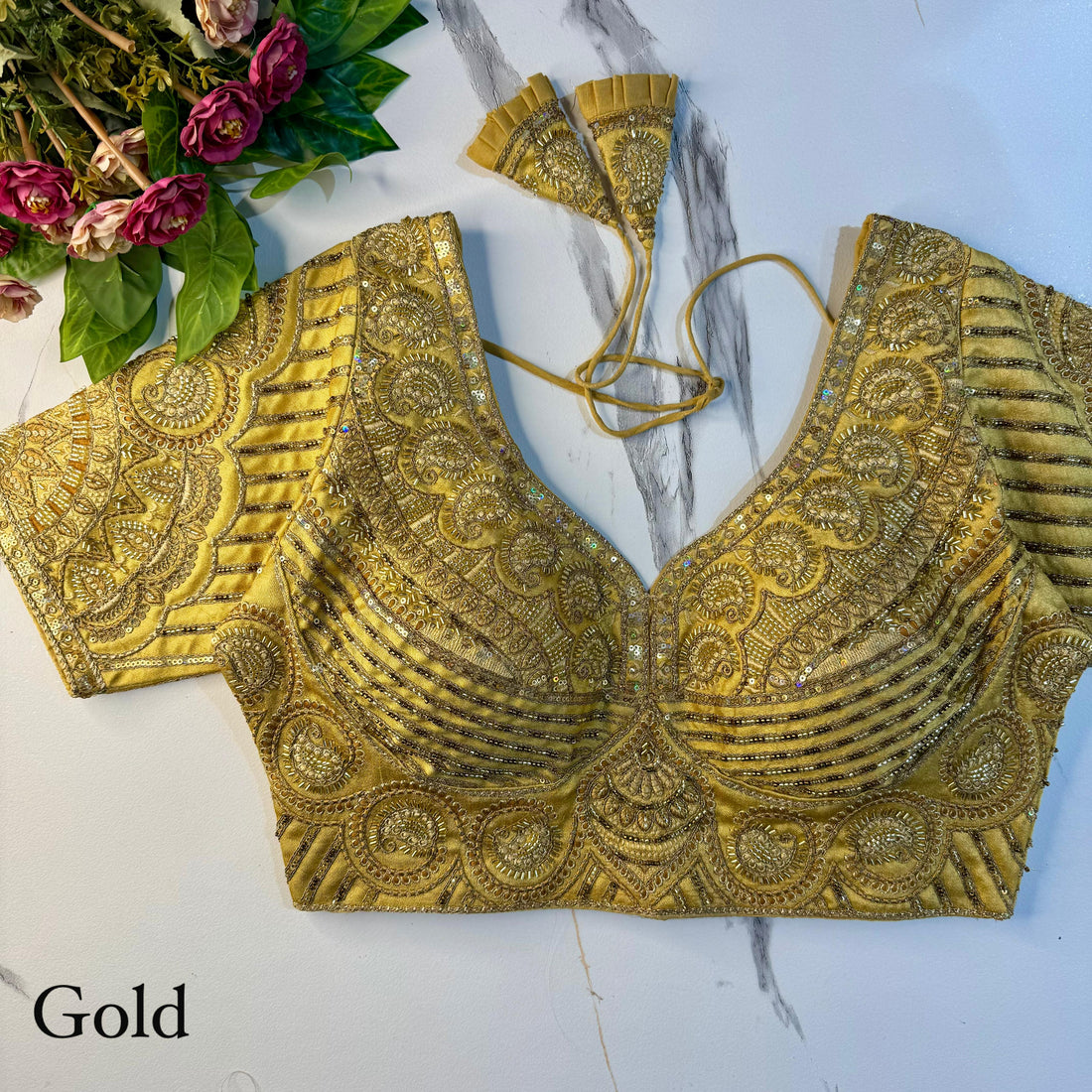 Gold Soft Heavy Pure Soft Italian Silk With Tricot Fuising Work Bridal Blouse