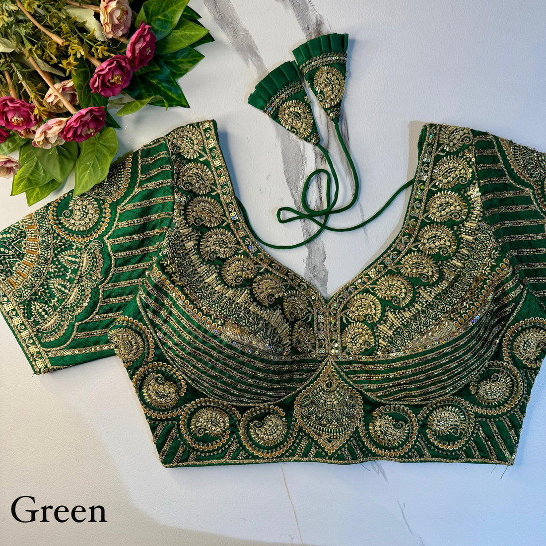Green Soft Heavy Pure Soft Italian Silk With Tricot Fuising Work Bridal Blouse