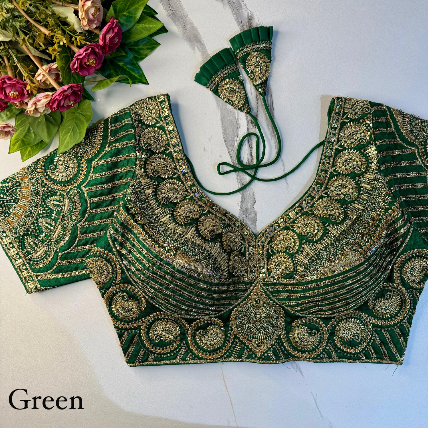 Green Soft Heavy Pure Soft Italian Silk With Tricot Fuising Work Bridal Blouse