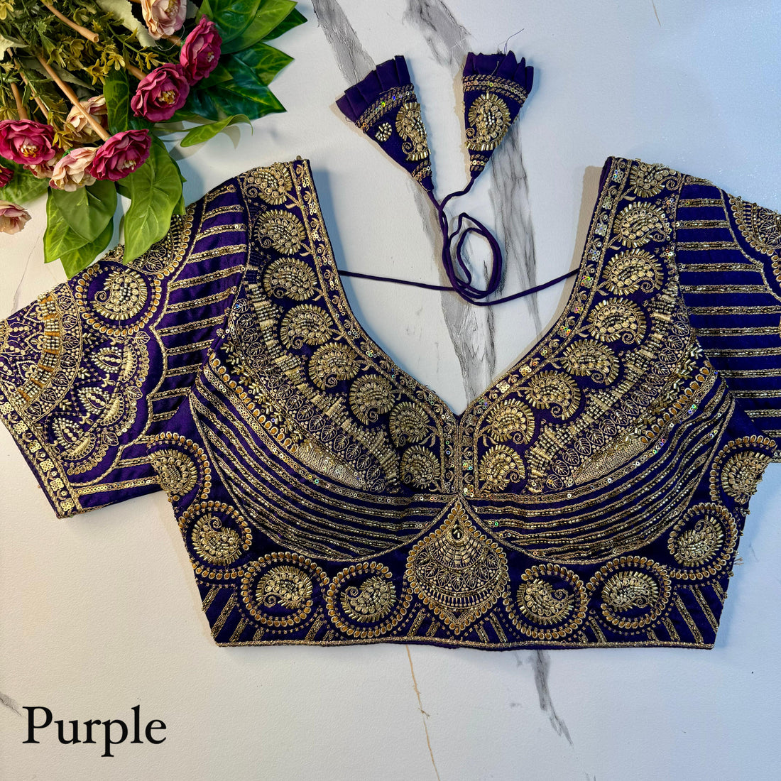 Purple Soft Heavy Pure Soft Italian Silk With Tricot Fuising Work Bridal Blouse