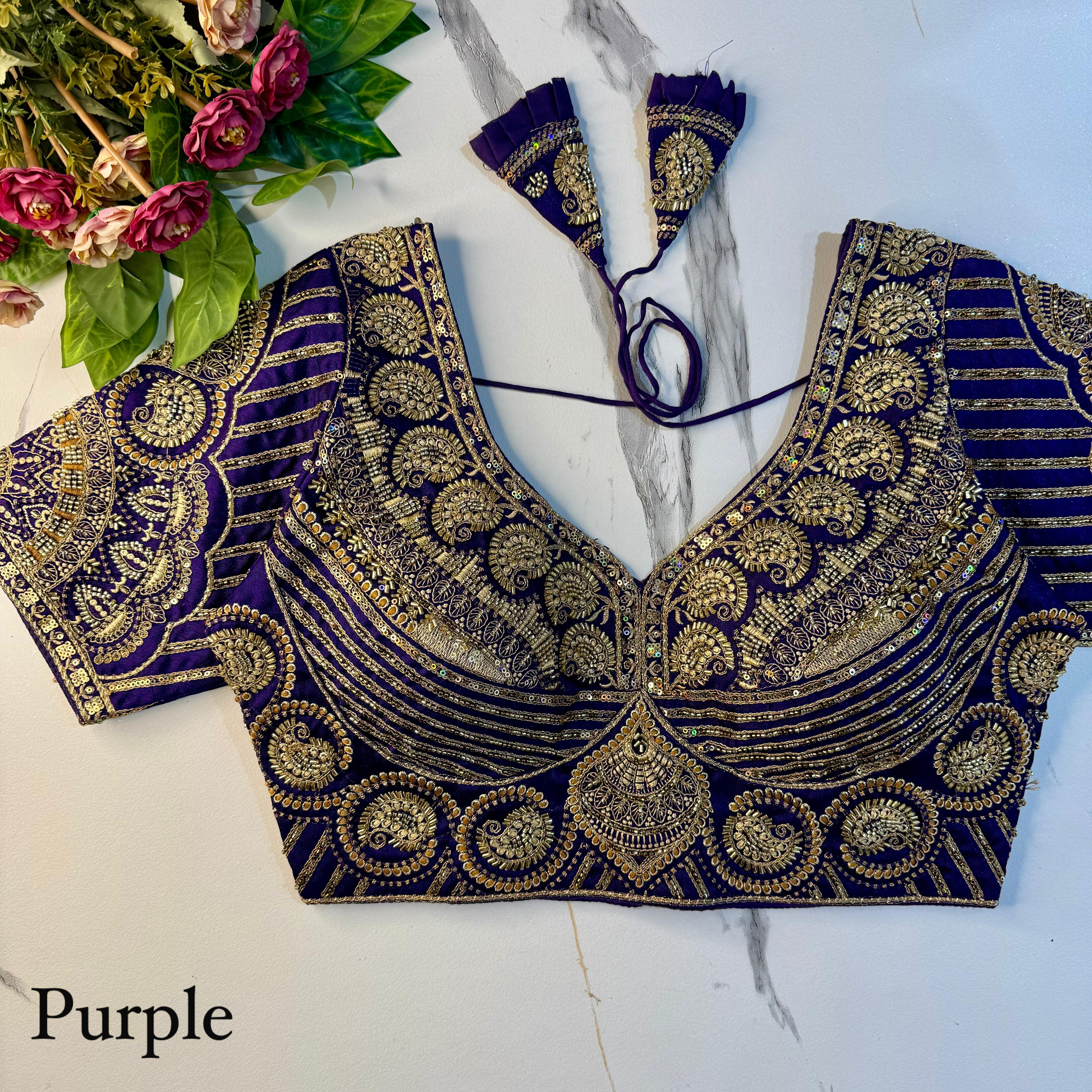 Purple Soft Heavy Pure Soft Italian Silk With Tricot Fuising Work Bridal Blouse