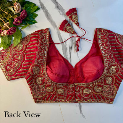 Rust Soft Heavy Pure Soft Italian Silk With Tricot Fuising Work Bridal Blouse