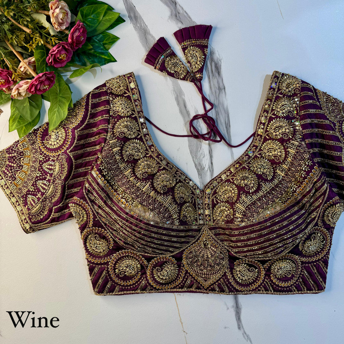 Wine Soft Heavy Pure Soft Italian Silk With Tricot Fuising Work Bridal Blouse