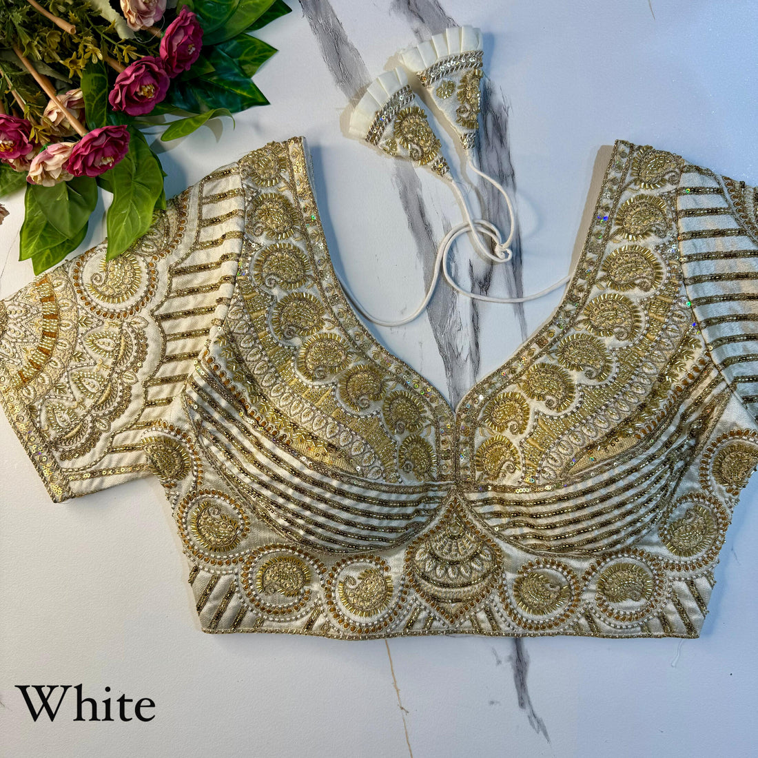 White Soft Heavy Pure Soft Italian Silk With Tricot Fuising Work Bridal Blouse