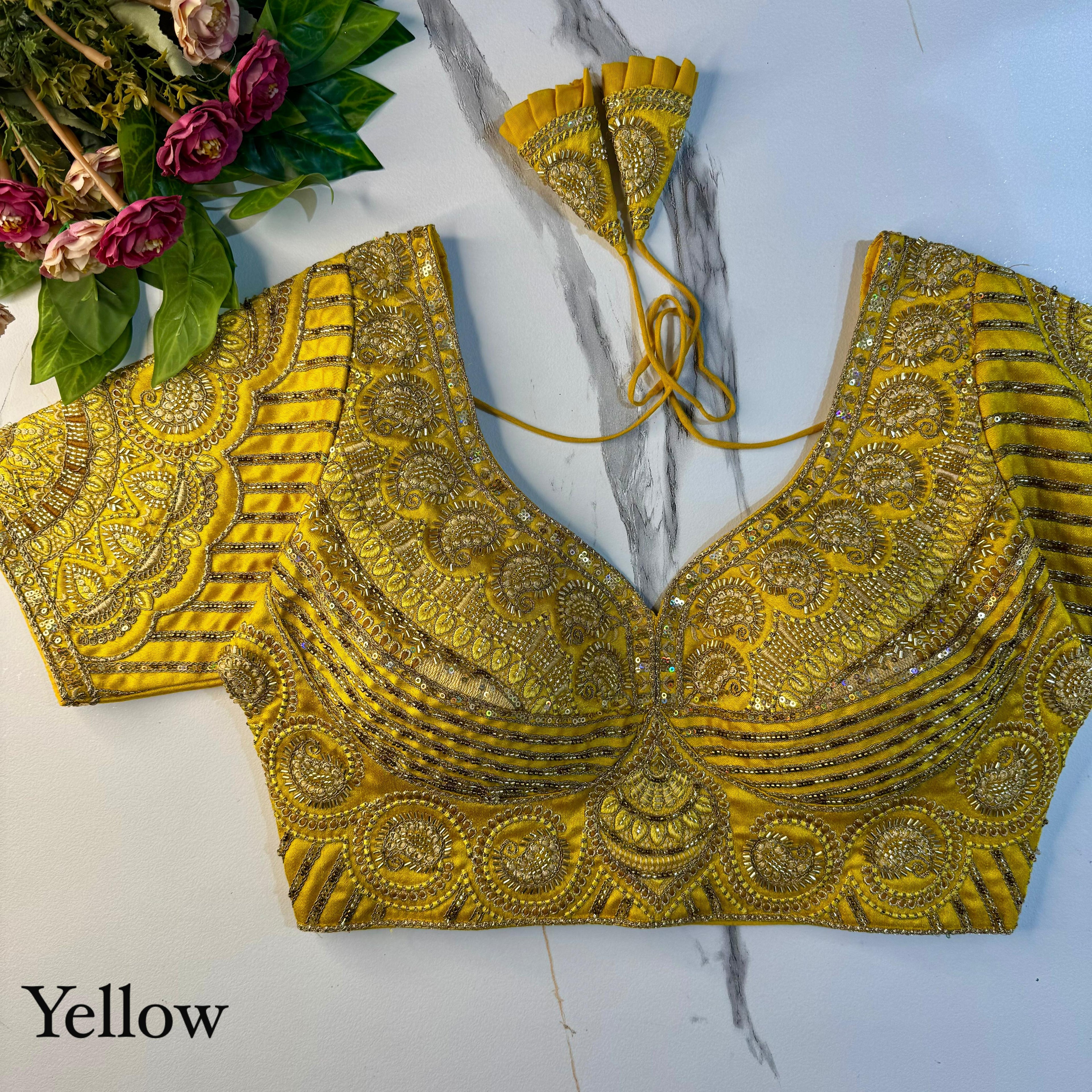 Yellow Soft Heavy Pure Soft Italian Silk With Tricot Fuising Work Bridal Blouse