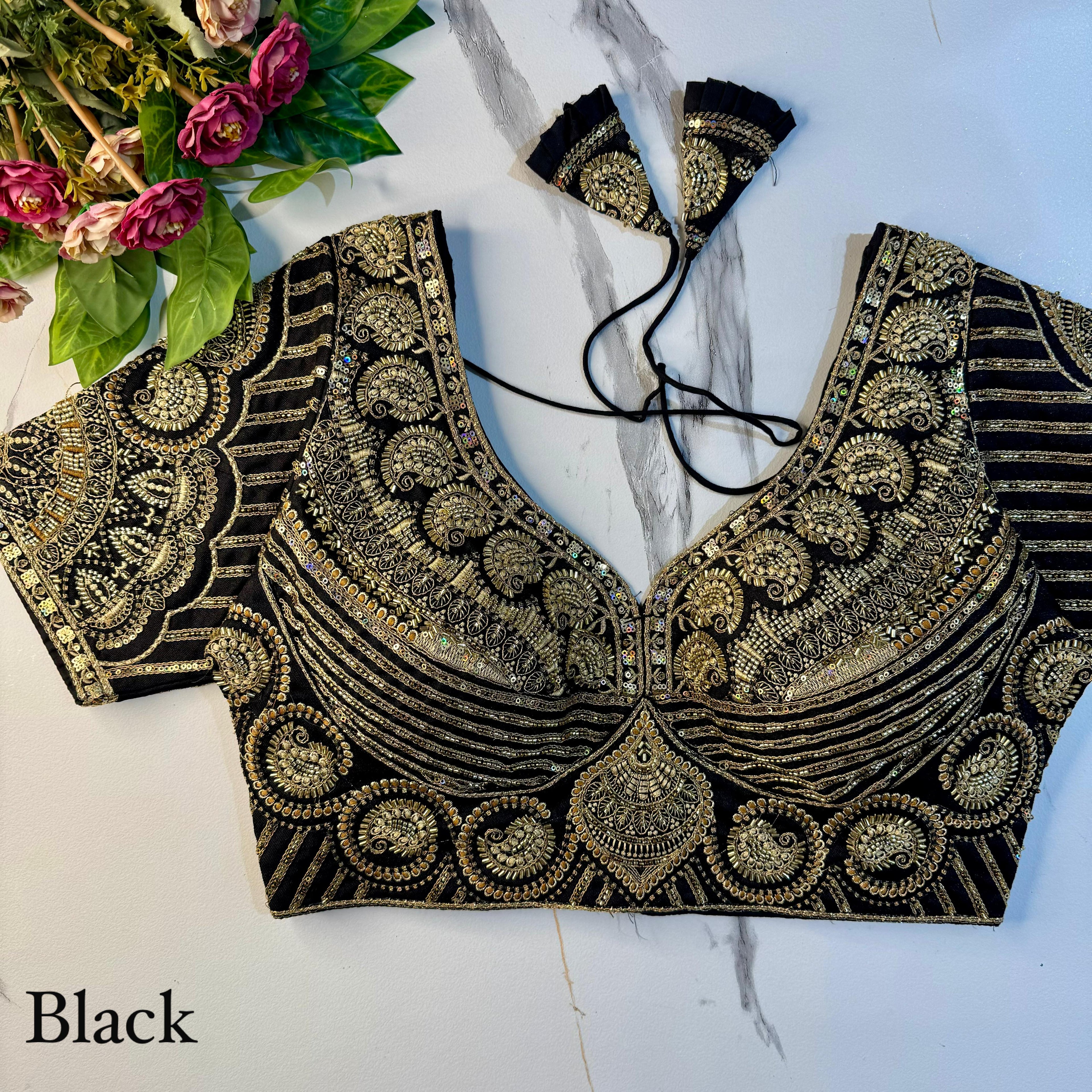 Black Soft Heavy Pure Soft Italian Silk With Tricot Fuising Work Bridal Blouse