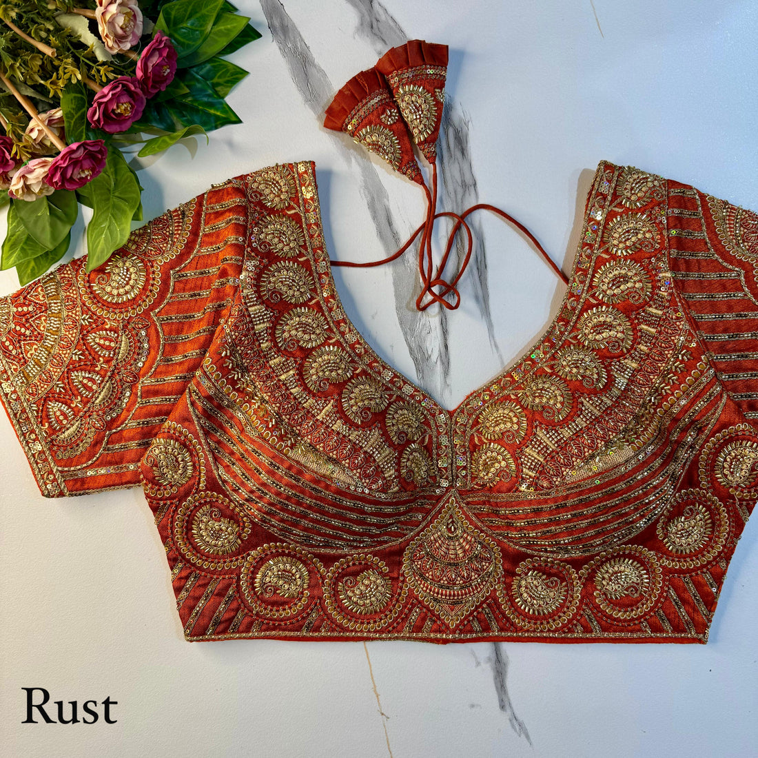 Rust Soft Heavy Pure Soft Italian Silk With Tricot Fuising Work Bridal Blouse