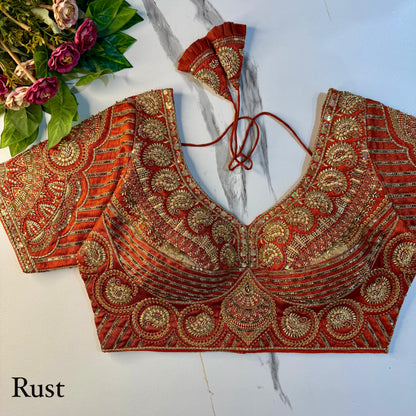 Rust Soft Heavy Pure Soft Italian Silk With Tricot Fuising Work Bridal Blouse
