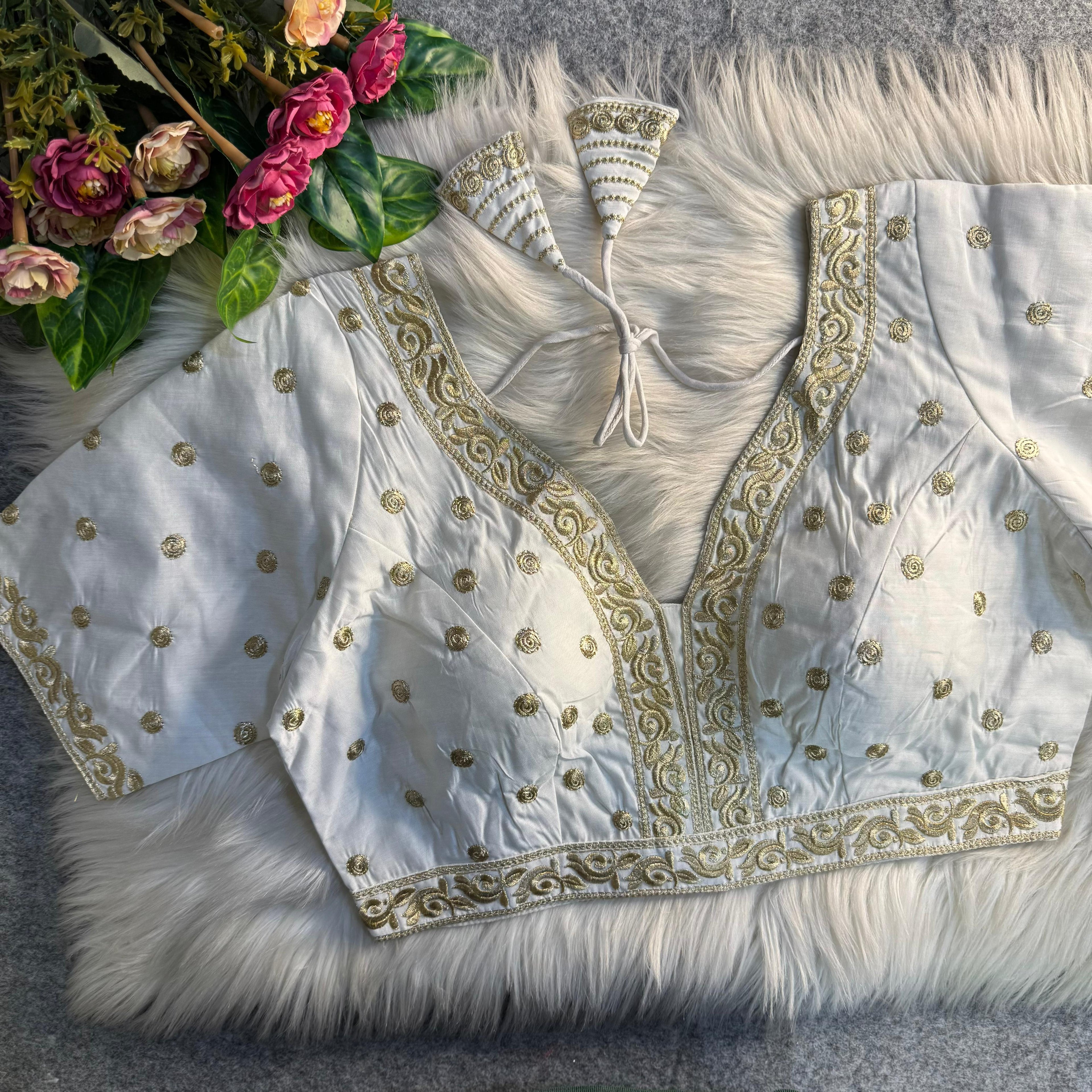White Soft Heavy Pure Soft Italian Silk With Tricot Fuising Work Bridal Blouse